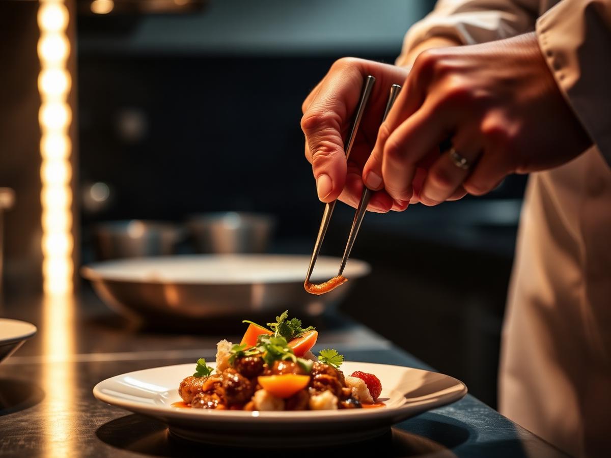 Chef plating a dish